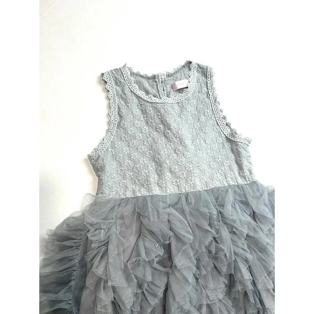 Hudiehua Girls Tutu Dress Tulle Sleeveless Floral Lace Gray  Size 130 cm US 8 - Picture 12 of 14
